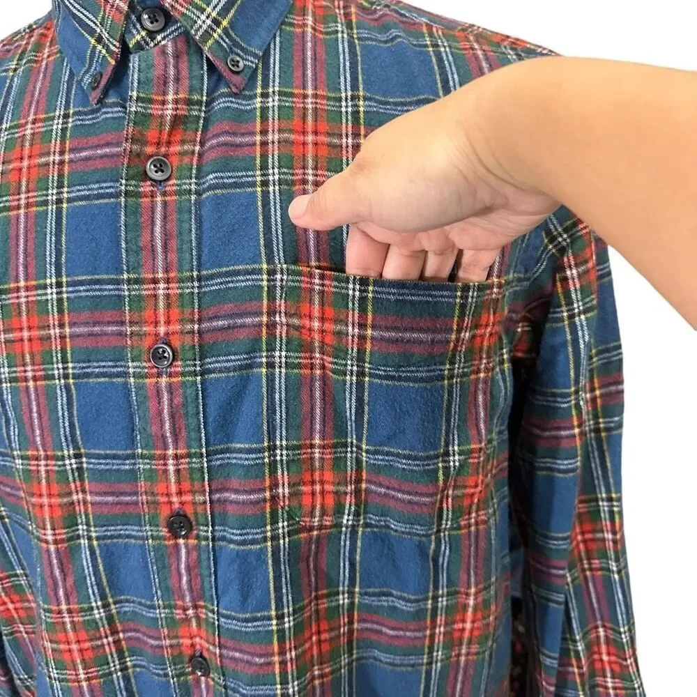 L.L. Bean Blue Scotch Red Blue‎ Plaid LS Top Cotton Flannel Traditional Fit sz M
